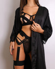 Anahi Signature Silky Robe Lingerie Set - Black-Fascinating_Nights