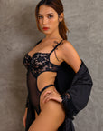 Kayla Signature Silky Robe Set - Black-Fascinating_Nights