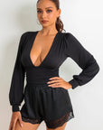 Love & Desire Silken Shorts Set - Black-Fascinating_Nights