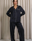 Nyla Satin Long Pajama Set - Black-Fascinating_Nights