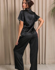 Nyla Short Satin Pajama Set with Pants - Black-Fascinating_Nights
