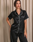 Nyla Short Satin Pajama Set with Pants - Black-Fascinating_Nights