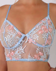 Elara Longline Floral Sheer Mesh Set - Blue