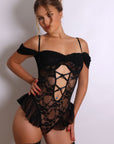 Odette Teddy & Stockings Set - Black