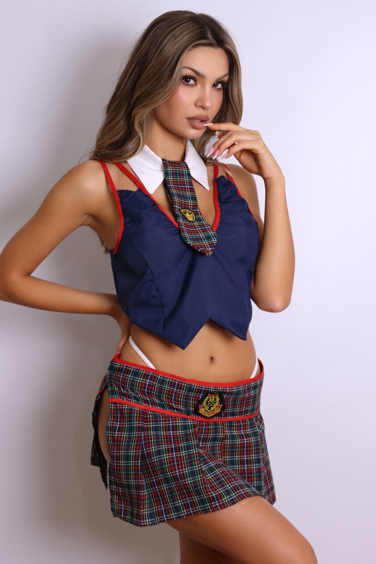 Aira Plaid Schoolgirl Costume Set – Navy-Fascinating_Nights