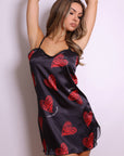 Amora Heart Satin Slip Dress - Black and Red-Fascinating_Nights