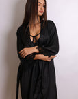 Anahi Signature Silky Robe Lingerie Set - Black-Fascinating_Nights