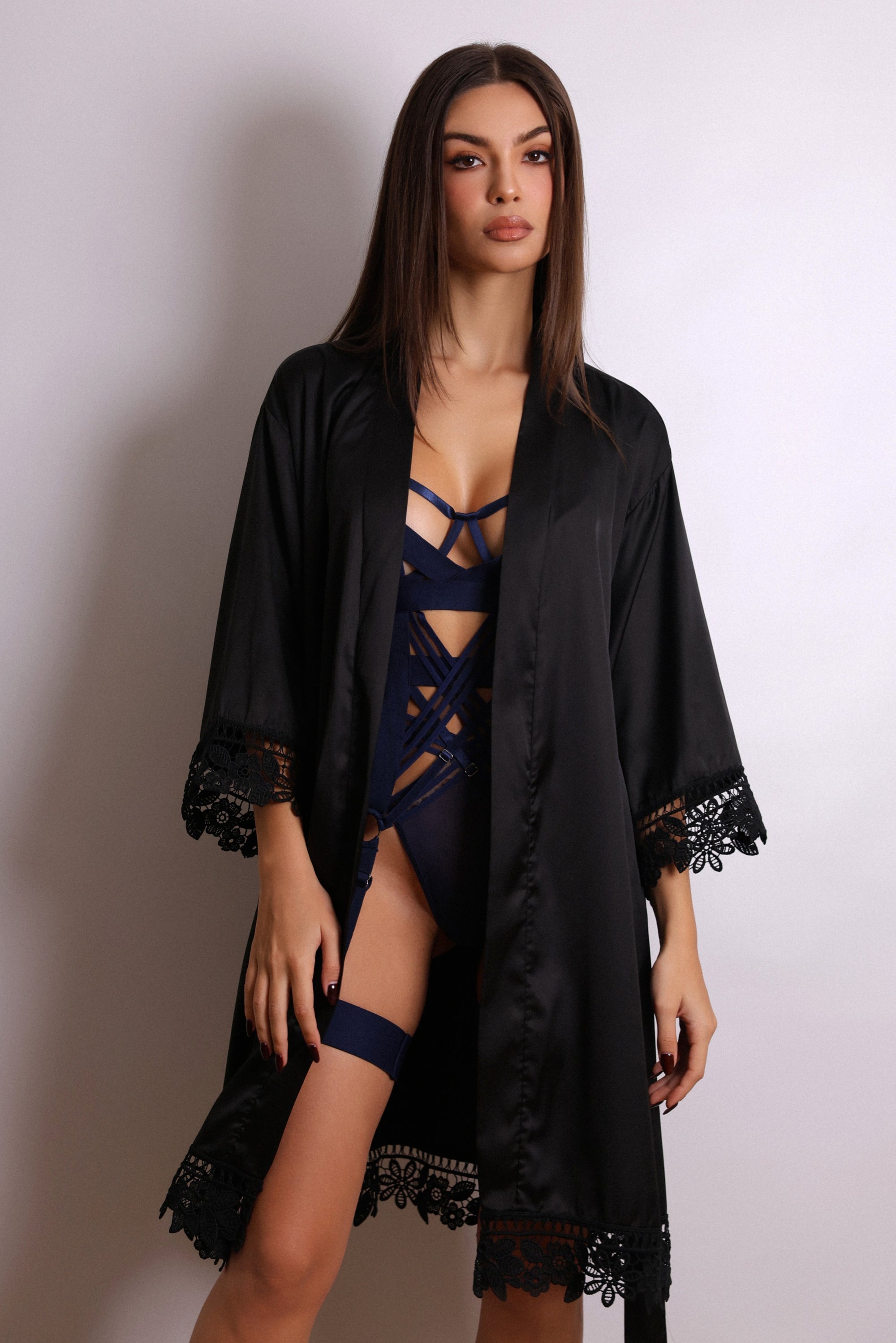 Anahi Signature Silky Robe Set - Navy-Fascinating_Nights