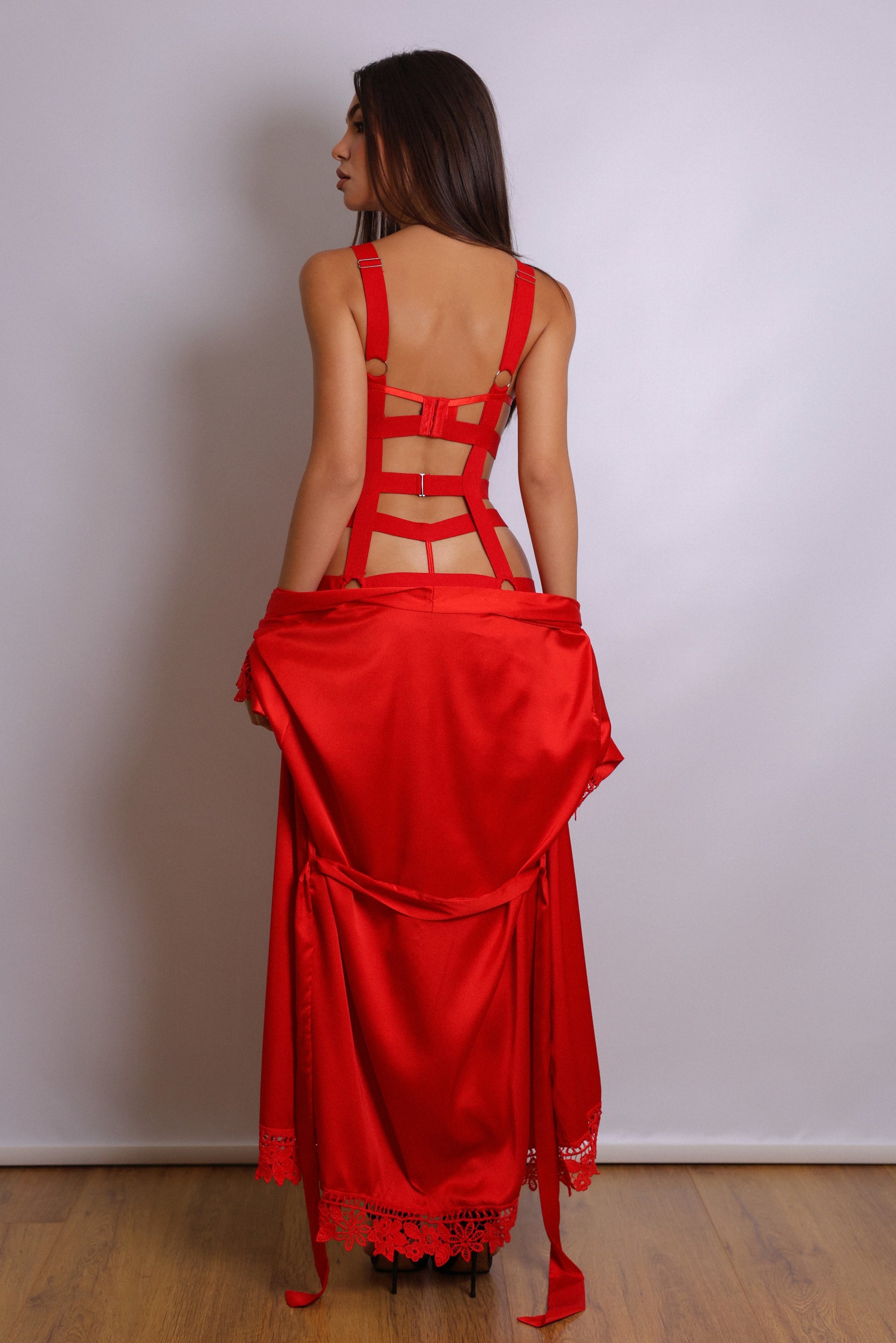 Anahi Signature Silky Robe Set - Red-Fascinating_Nights