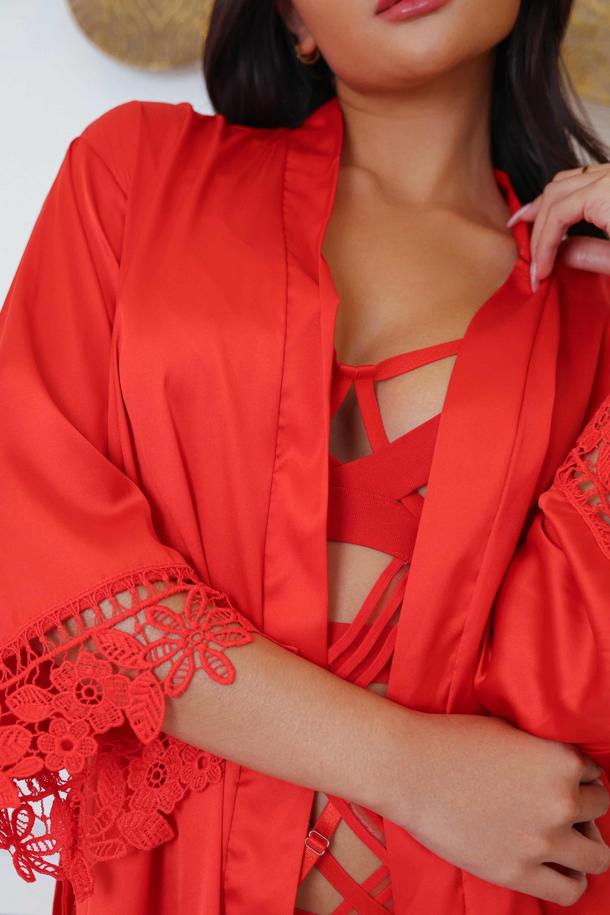 Anahi Signature Silky Robe Set - Red-Fascinating_Nights