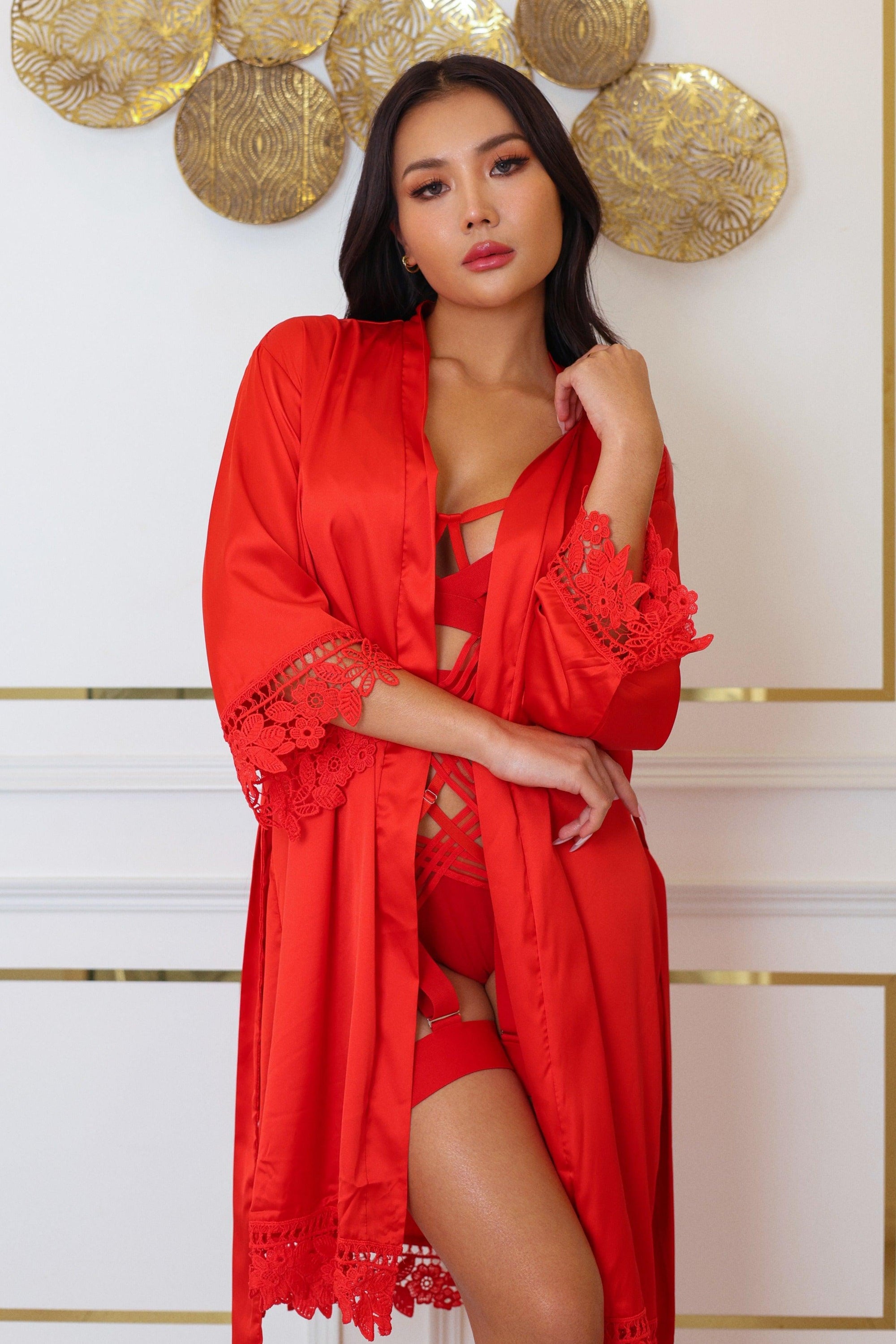 Anahi Signature Silky Robe Set - Red-Fascinating_Nights
