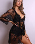Anastasia Floral Lace Cami & Robe Set - Black-Fascinating_Nights