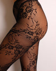 Arabella Floral Fishnet Lace Tights – Black-Fascinating_Nights