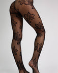 Aspen Botanical Floral Fishnet Tights - Black-Fascinating_Nights