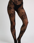 Aspen Botanical Floral Fishnet Tights - Black-Fascinating_Nights