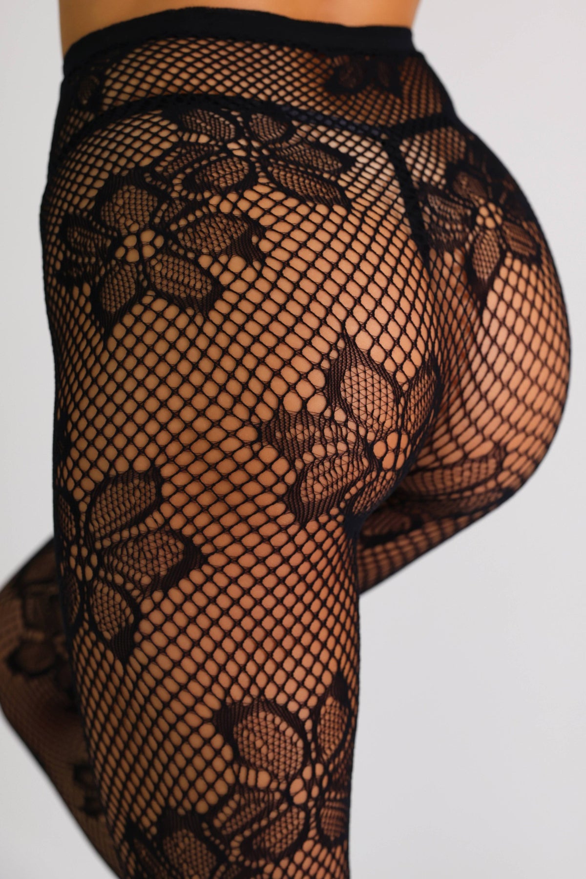 Aspen Botanical Floral Fishnet Tights - Black-Fascinating_Nights