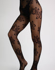 Aspen Botanical Floral Fishnet Tights - Black-Fascinating_Nights