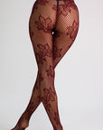 Aspen Botanical Floral Fishnet Tights - Burgundy-Fascinating_Nights