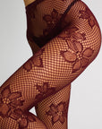 Aspen Botanical Floral Fishnet Tights - Burgundy-Fascinating_Nights