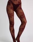 Aspen Botanical Floral Fishnet Tights - Burgundy-Fascinating_Nights