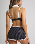 Atelier Pinstripe Sheer Bralette & Mini Skirt Costume Set – Black and White-Fascinating_Nights