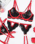 Athena Lingerie Set - Black and Red-Fascinating_Nights