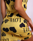 Beatrix Love Heart Satin Slip Dress - Yellow and Black-Fascinating_Nights