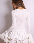 Bella Button-Front Ruffle Mini Dress – White-Fascinating_Nights