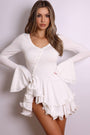 Bella Button-Front Ruffle Mini Dress – White-Fascinating_Nights