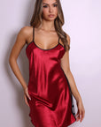 Bianca Heart Mesh Back Satin Slip Dress - Black and Red-Fascinating_Nights