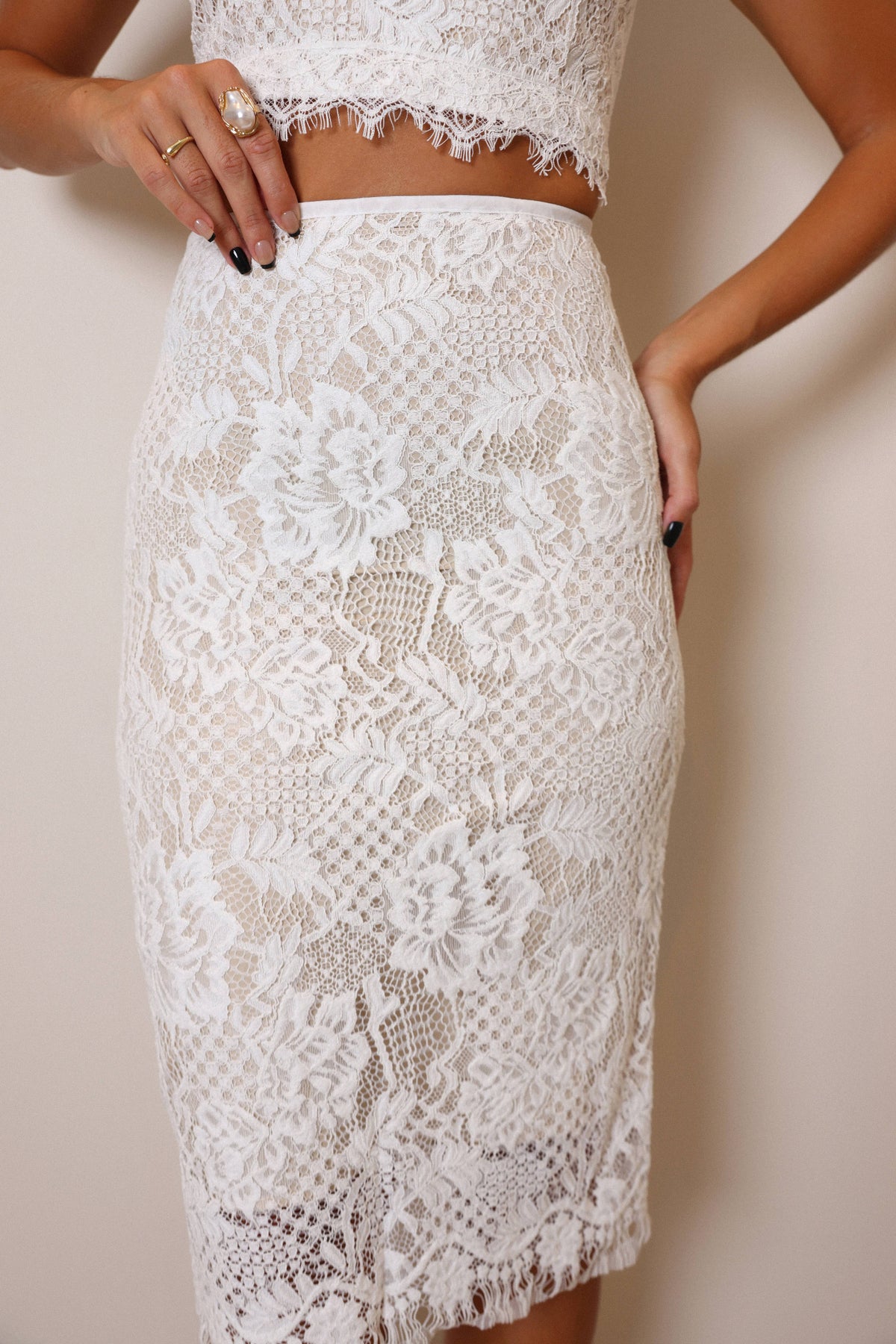 Colette Two Piece Lace Skirt Set - White-Fascinating_Nights