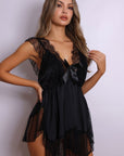 Cora Swiss Dot Babydoll Chemise – Black-Fascinating_Nights