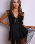 Cora Swiss Dot Babydoll Chemise – Black-Fascinating_Nights