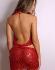 Dakota Sequin Plunge Halter & Mini Skirt Set – Red-Fascinating_Nights