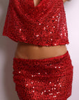 Dakota Sequin Plunge Halter & Mini Skirt Set – Red-Fascinating_Nights