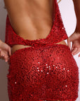 Dakota Sequin Plunge Halter & Mini Skirt Set – Red-Fascinating_Nights