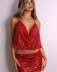 Dakota Sequin Plunge Halter & Mini Skirt Set – Red-Fascinating_Nights