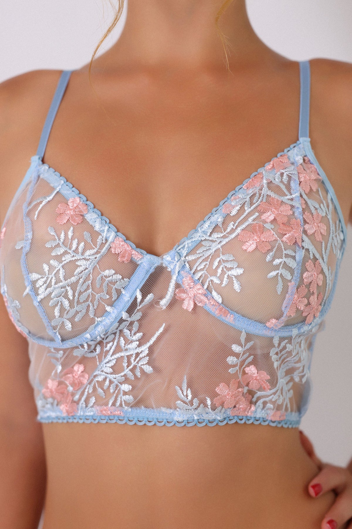 Elara Longline Floral Sheer Mesh Set - Blue-Fascinating_Nights