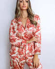 Eleanor Toile Print Long Pajama Set – Red-Fascinating_Nights