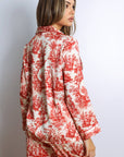 Eleanor Toile Print Long Pajama Set – Red-Fascinating_Nights