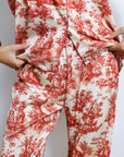 Eleanor Toile Print Long Pajama Set – Red-Fascinating_Nights