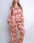 Eleanor Toile Print Long Pajama Set – Red-Fascinating_Nights
