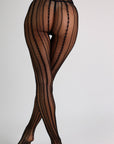 Eloise Vintage Stripe Fishnet Tights – Black-Fascinating_Nights