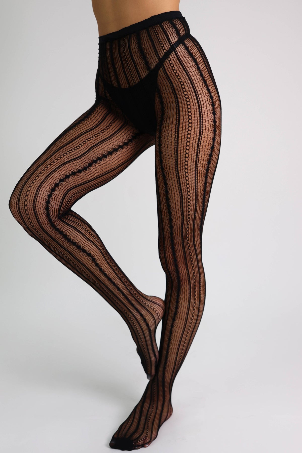 Eloise Vintage Stripe Fishnet Tights – Black-Fascinating_Nights