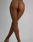 Eloise Vintage Stripe Fishnet Tights - Brown-Fascinating_Nights