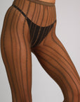 Eloise Vintage Stripe Fishnet Tights - Brown-Fascinating_Nights