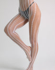 Eloise Vintage Stripe Fishnet Tights - White-Fascinating_Nights