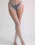 Eloise Vintage Stripe Fishnet Tights - White-Fascinating_Nights
