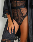 Ember Bodysuit Silky Robe Set - Black-Fascinating_Nights