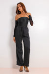 Hallie Signature Satin Pants Set - Black